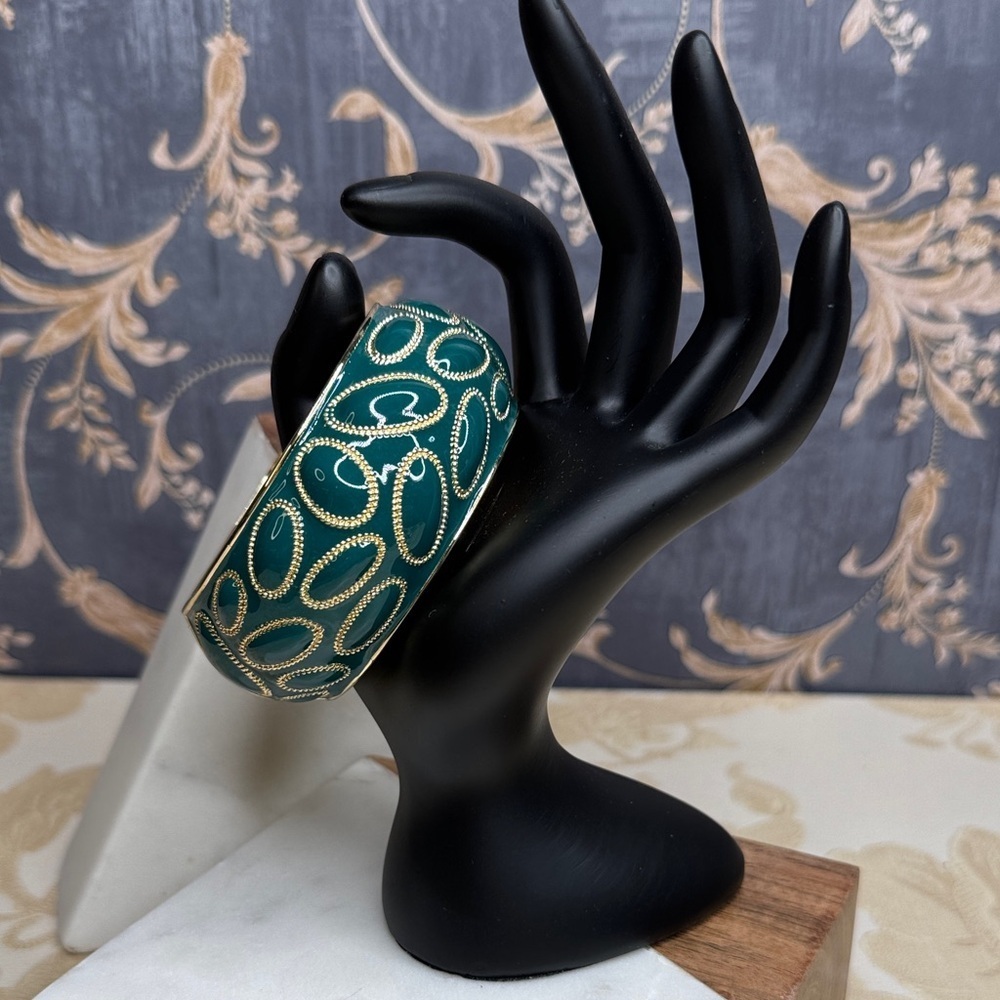 Vintage Estate Teal and Gold Cuff Hinge Bracelet Lot C43